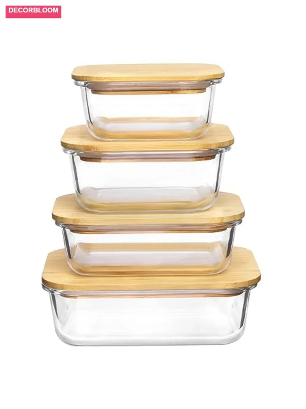 4pc Glass Food Storage Containers with Bamboo Lids, Meal Prep, Microwave & Oven